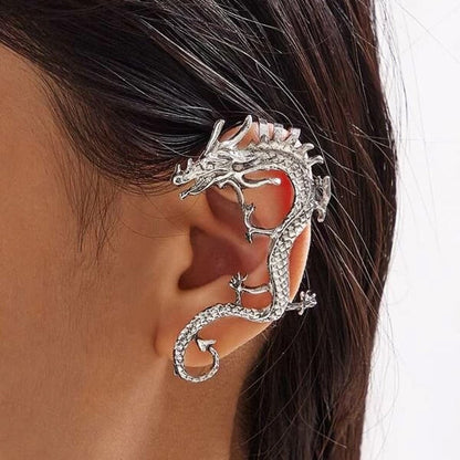 Silberner Drachen-Ohrring, Ohrklemme, modisches Accessoire, einzigartiges Design, Schmuck.