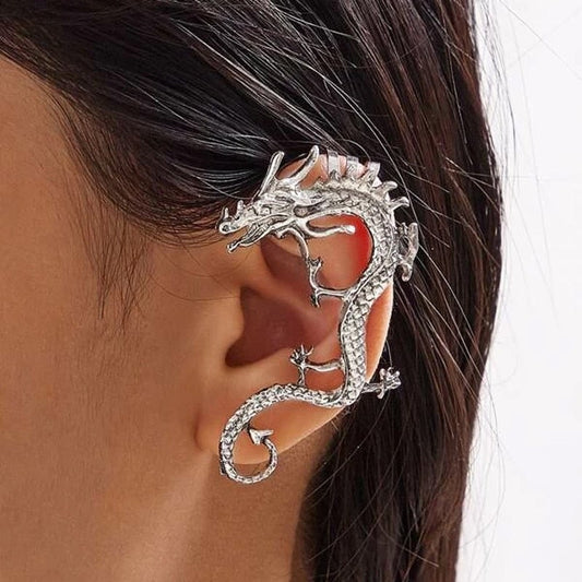 Silberner Drachen-Ohrring, Ohrklemme, modisches Accessoire, einzigartiges Design, Schmuck.