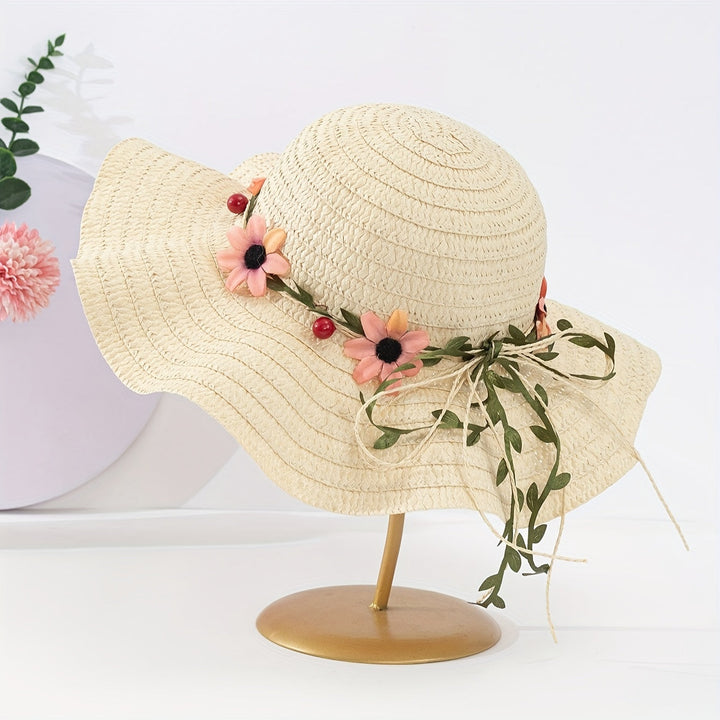 Dame sommer-stråhat med blomster- og frugtdetaljer – Solène