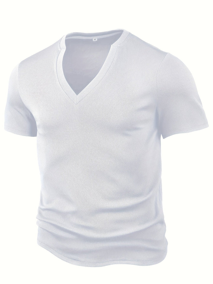 Herre-T-shirt med dyb V-hals og tekstur – Rafael