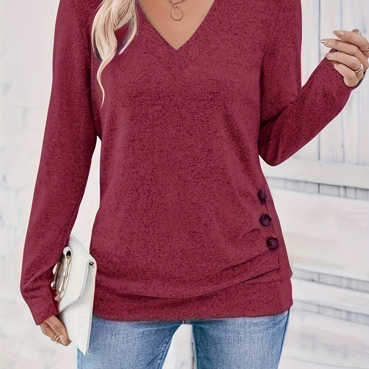 Damepullover med V-udskæring og knapdetalje - Iris
