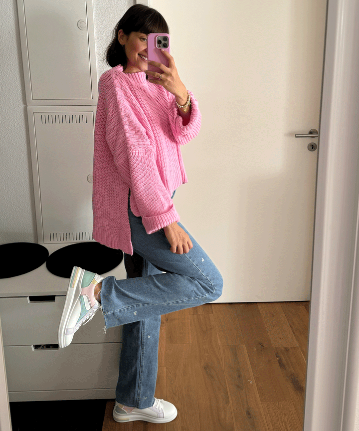 Damer stretchjeans med vide ben og hjerteprint - Amelie