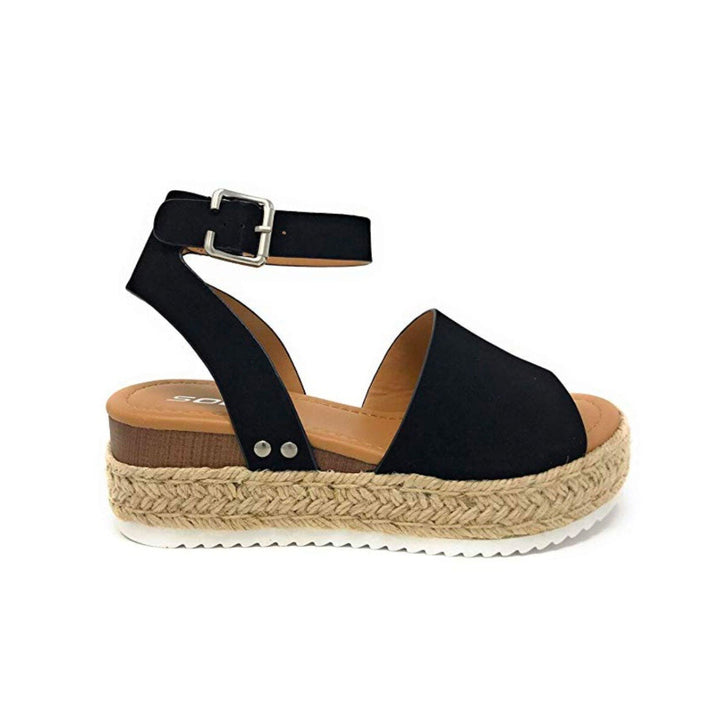Damesandaler plateau-espadrille med kilehæl og remme – Livia