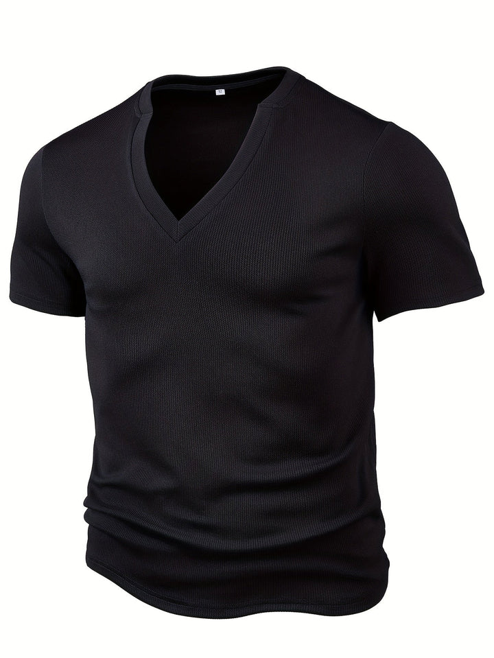 Herre-T-shirt med dyb V-hals og tekstur – Rafael