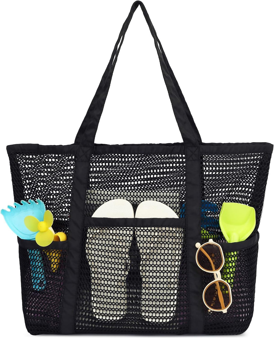 Køb 1, få 1 GRATIS – Ekstra stor gennemsigtig mesh-strandtaske med 8 lommer – ClearWave