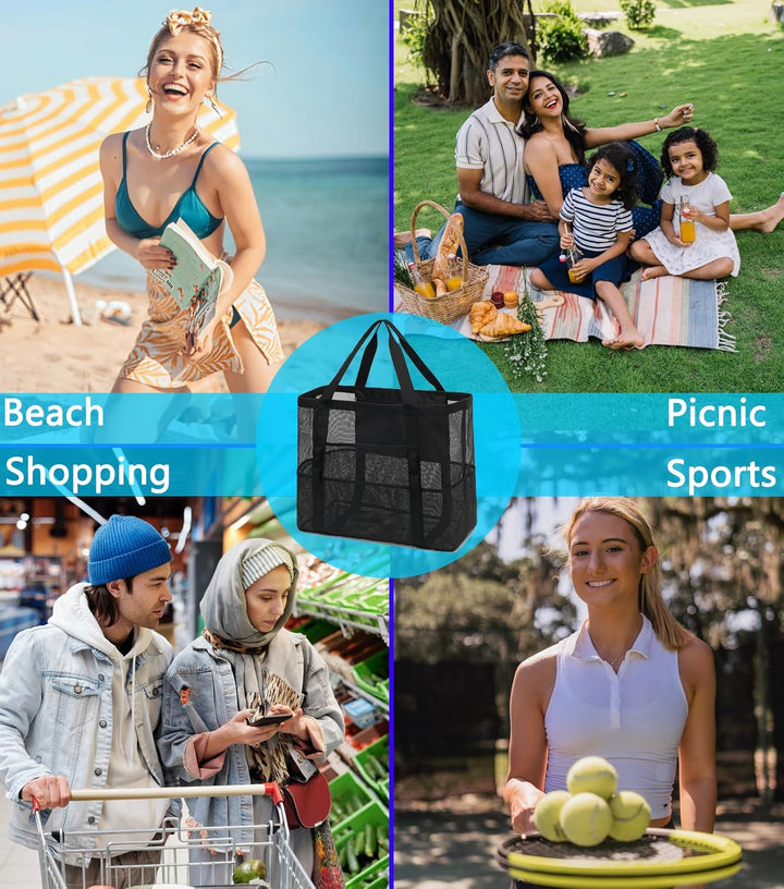 Køb 1, få 1 GRATIS – Ekstra stor gennemsigtig mesh-strandtaske med 8 lommer – ClearWave