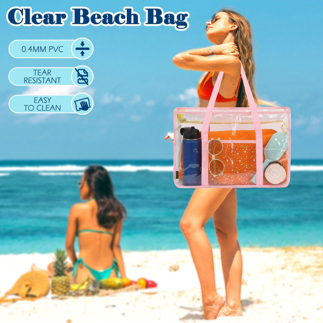 Køb 1, få 1 GRATIS – Ekstra stor gennemsigtig mesh-strandtaske med 8 lommer – ClearWave