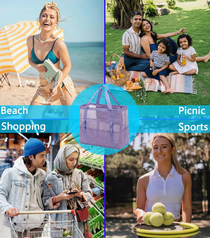 Køb 1, få 1 GRATIS – Ekstra stor gennemsigtig mesh-strandtaske med 8 lommer – ClearWave