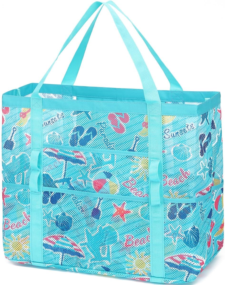 Køb 1, få 1 GRATIS – Ekstra stor gennemsigtig mesh-strandtaske med 8 lommer – ClearWave