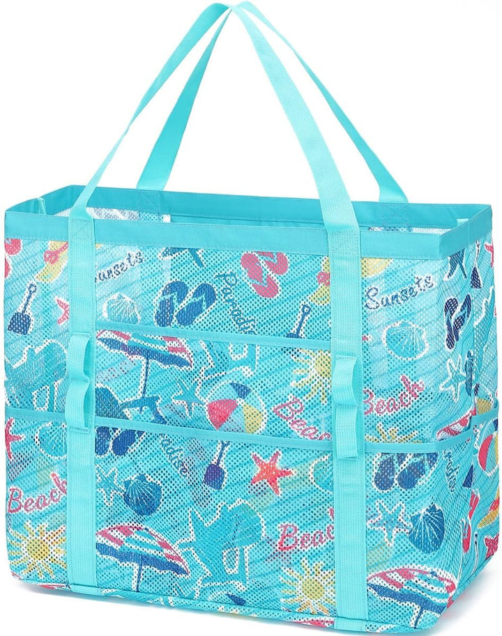 Køb 1, få 1 GRATIS – Ekstra stor gennemsigtig mesh-strandtaske med 8 lommer – ClearWave