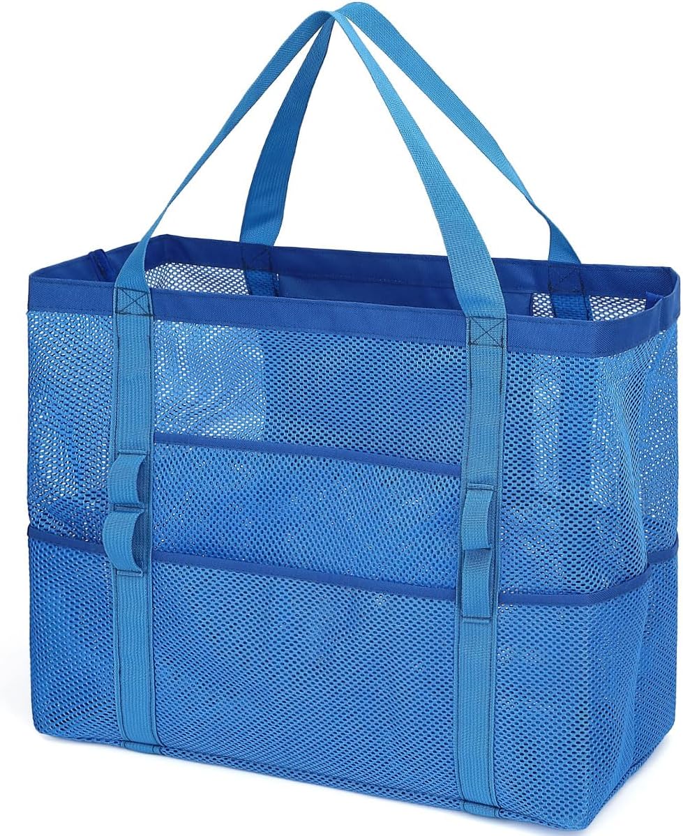 Køb 1, få 1 GRATIS – Ekstra stor gennemsigtig mesh-strandtaske med 8 lommer – ClearWave