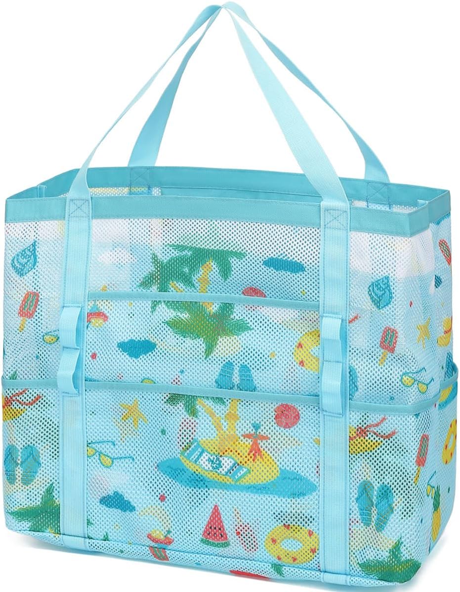 Køb 1, få 1 GRATIS – Ekstra stor gennemsigtig mesh-strandtaske med 8 lommer – ClearWave
