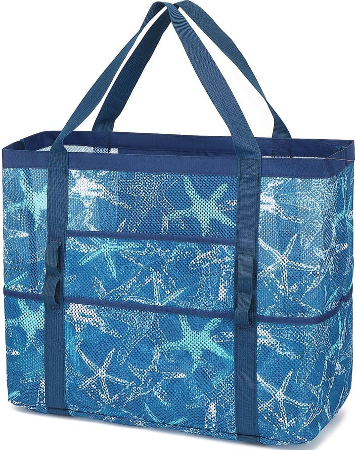 Køb 1, få 1 GRATIS – Ekstra stor gennemsigtig mesh-strandtaske med 8 lommer – ClearWave