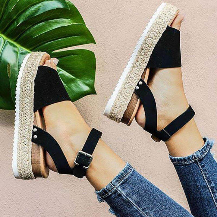 Damesandaler plateau-espadrille med kilehæl og remme – Livia