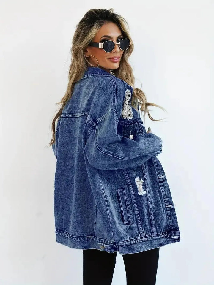 Vandtæt og foret oversized damejeansjakke med hætte – Efterårsmagi Talia