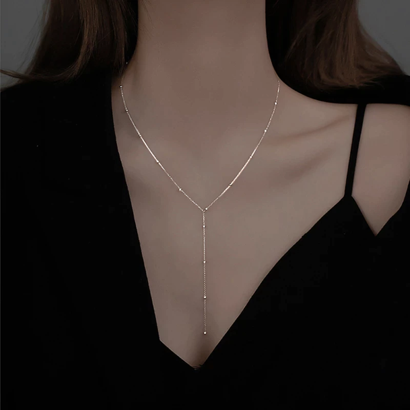 Dünne goldene Y-Halskette, minimalistisch, elegant, Damenmode, Schmuckaccessoire