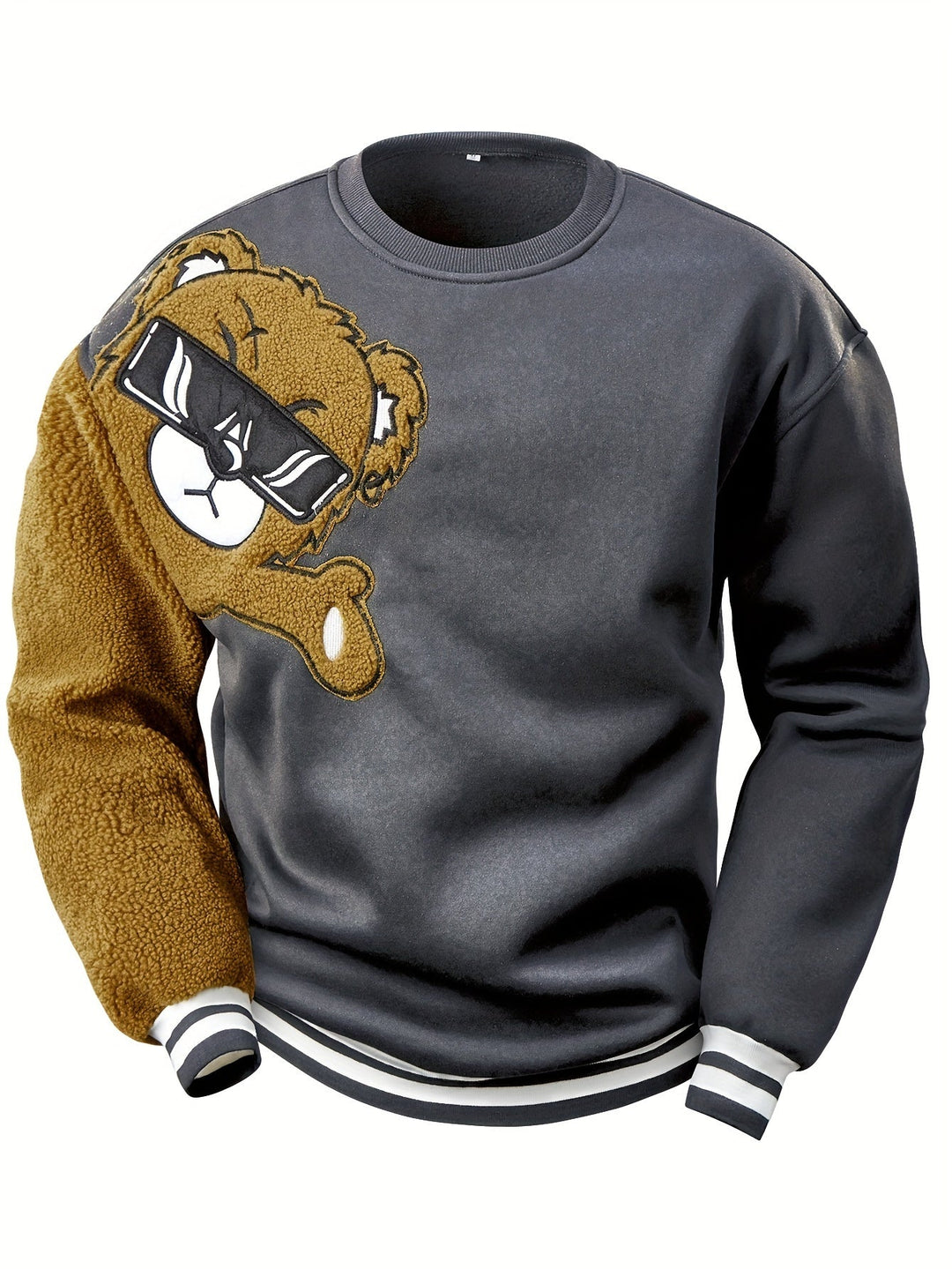 Herre-sweatshirt med broderet tegneseriebamse - Jasper