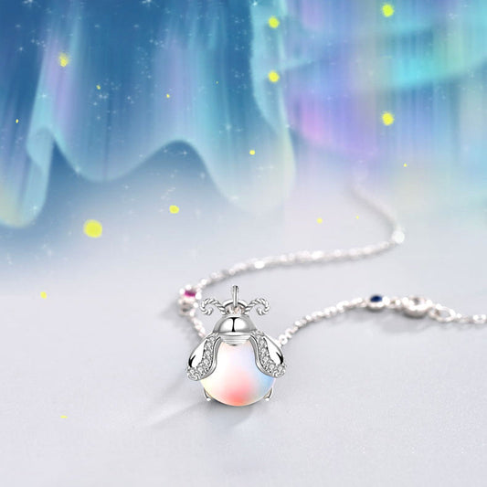 Leuchtkäfer-Anhänger Halskette, Silber, Opal, Damen-Schmuck, elegantes Design