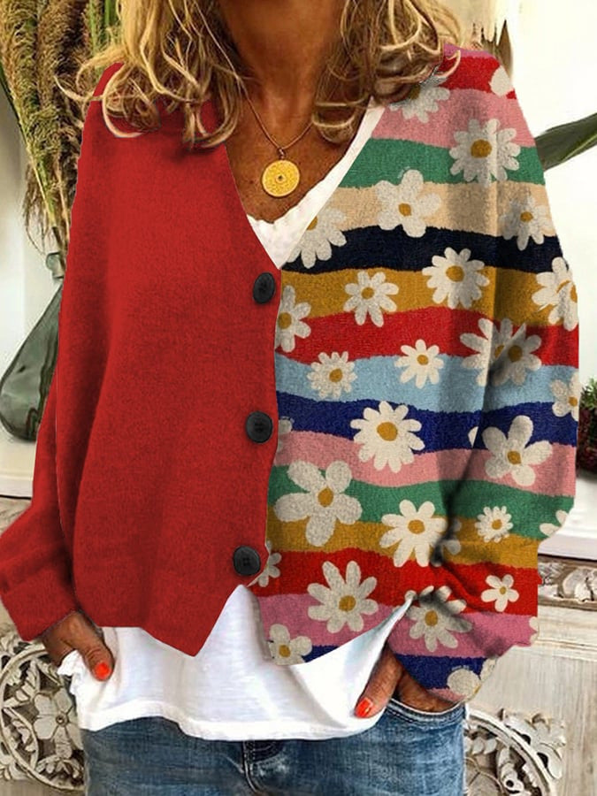 Trendy patchwork damevest med knapper - Elise