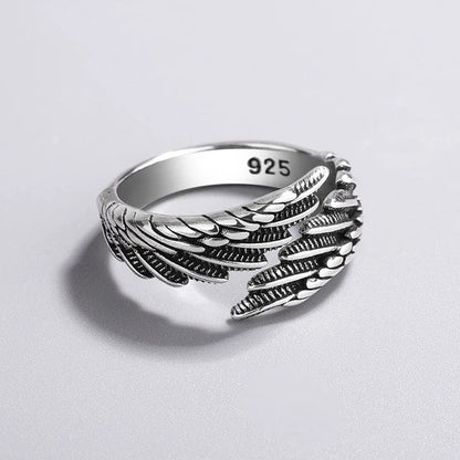 925 Sterling Silber Ring mit Flügel-Design, Vintage, Hip-Hop, Thai Silber, modisch.