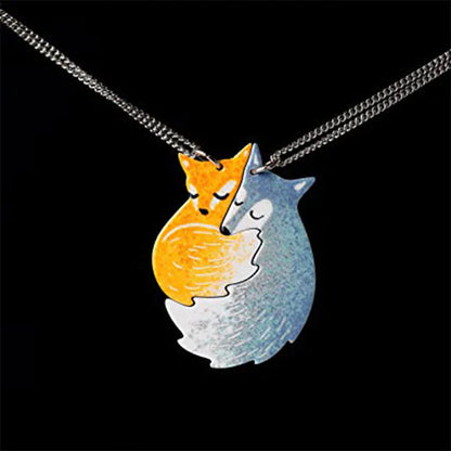 Fuchs-Anhänger Halskette, orange und blau, Edelstahl, Tiermotiv Schmuck, Geschenkidee.