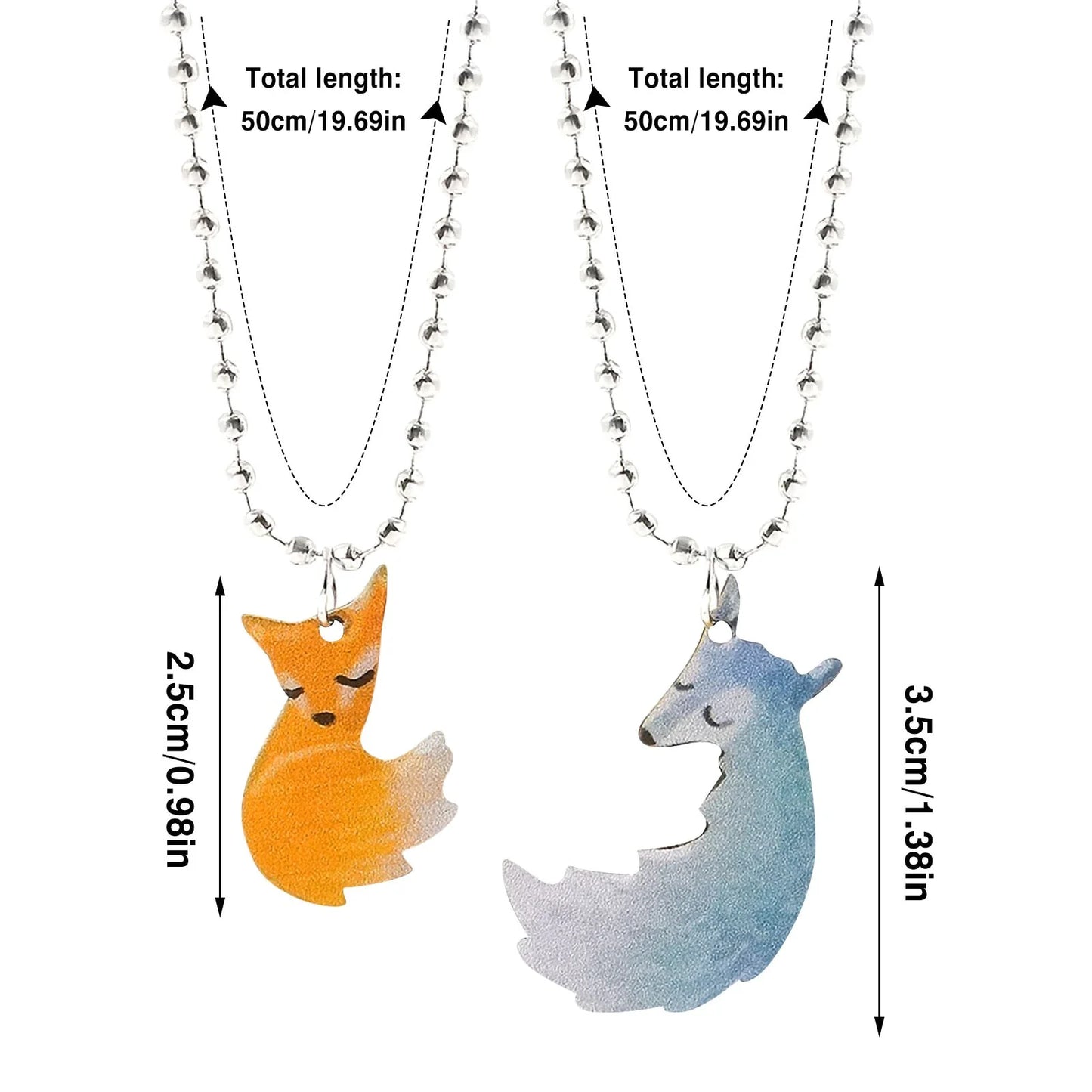 Fuchs- und Wolf-Halsketten, Edelstahl, 50cm, Tieranhänger, Schmuck für Paare