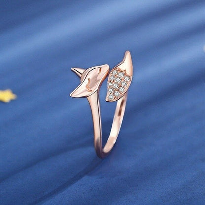 Rosegoldener Fuchsring mit Kristallen, elegantes Schmuckdesign, verstellbar, Damenmode.