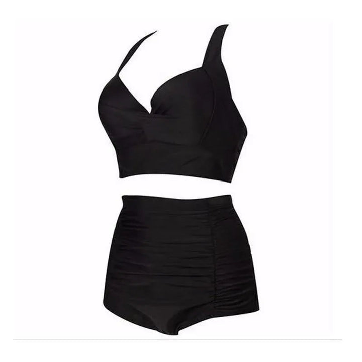 Sort bikinisæt med haltertop og høj talje – Alina