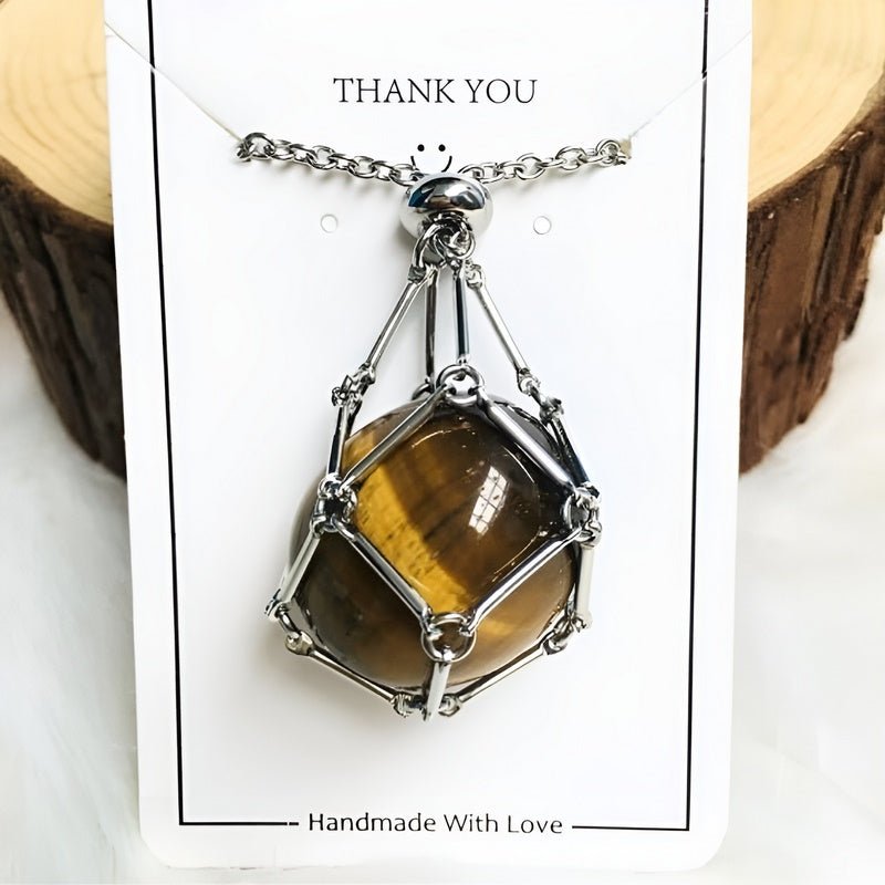 Tigerauge-Anhänger in Silberfassung, handgefertigt, Schmuck, Geschenk, Energie, Halskette.