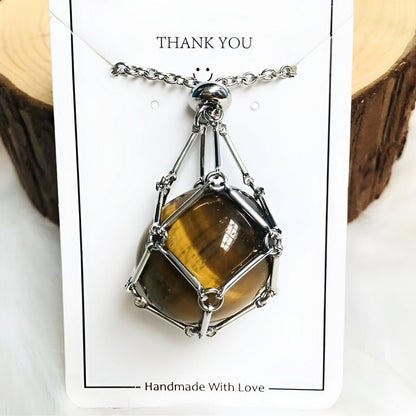 Tigerauge-Anhänger in Silberfassung, handgefertigt, Schmuck, Geschenk, Energie, Halskette.