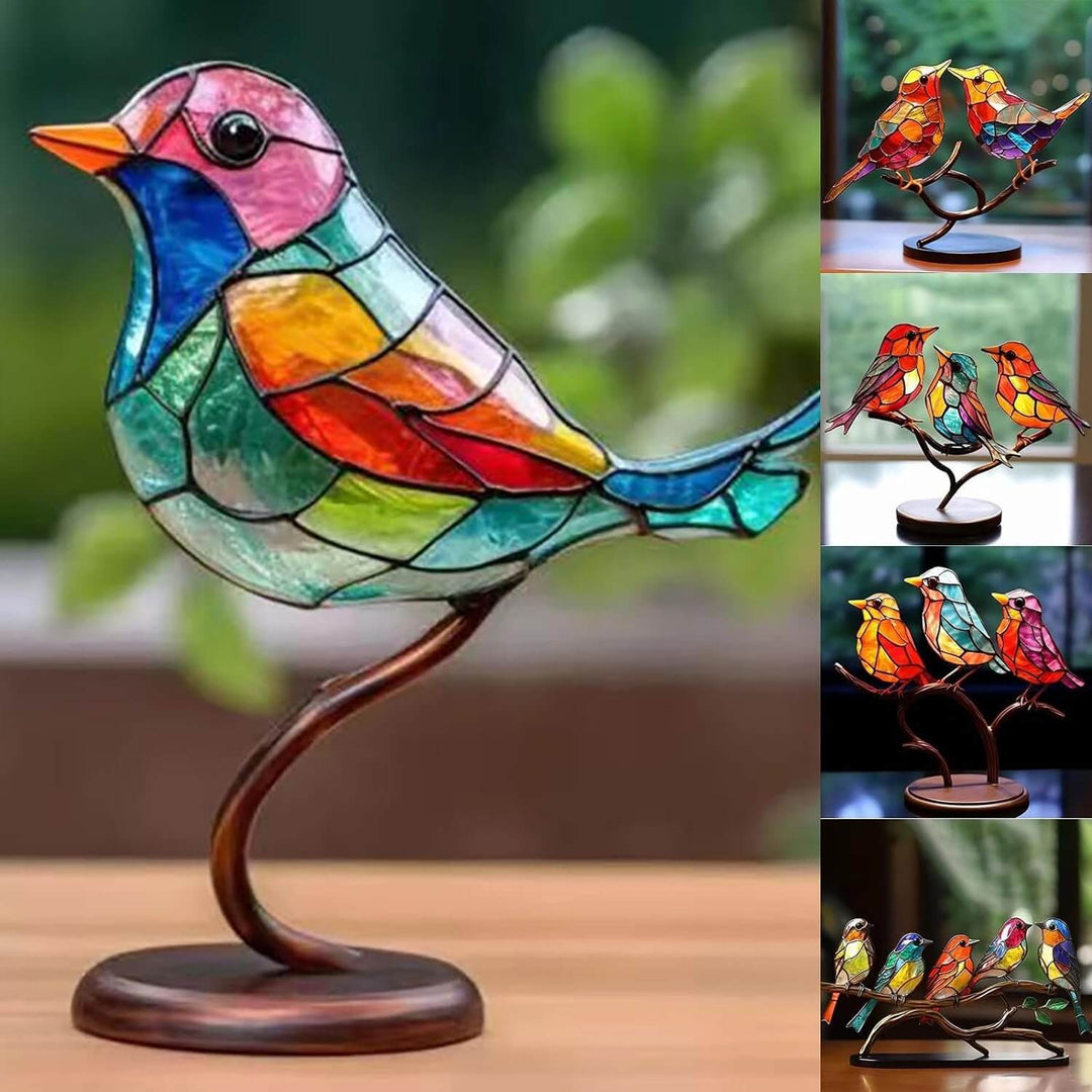 Farvede fugle på en gren - dekorativ skulptur - ColorBirds