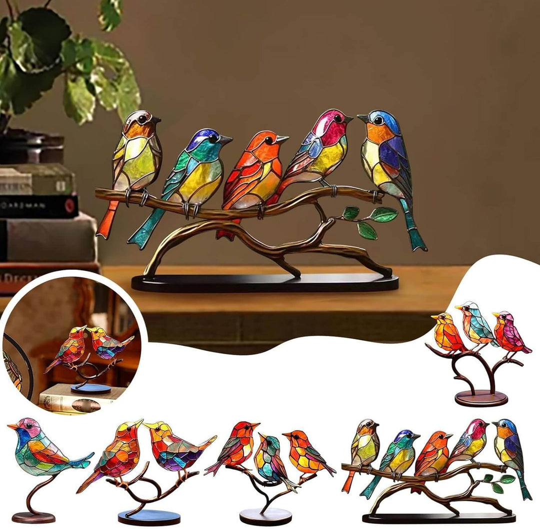 Farvede fugle på en gren - dekorativ skulptur - ColorBirds