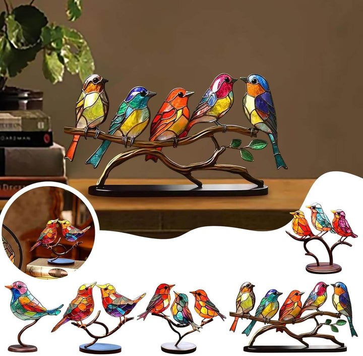 Farvede fugle på en gren - dekorativ skulptur - ColorBirds