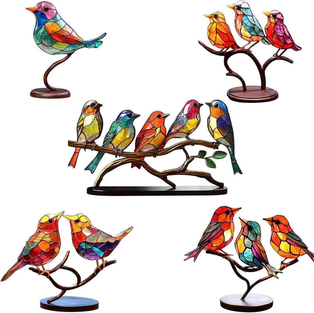 Farvede fugle på en gren - dekorativ skulptur - ColorBirds