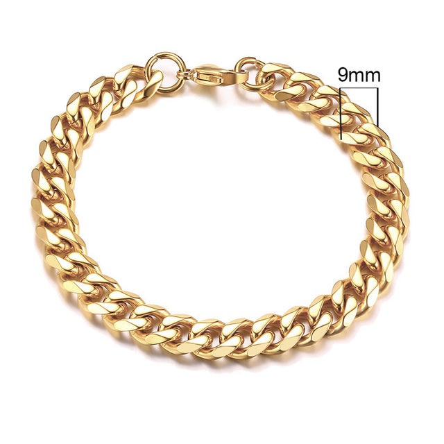 Goldenes 9mm Edelstahl-Cuban-Link-Armband für Herren, modisches Schmuckstück.
