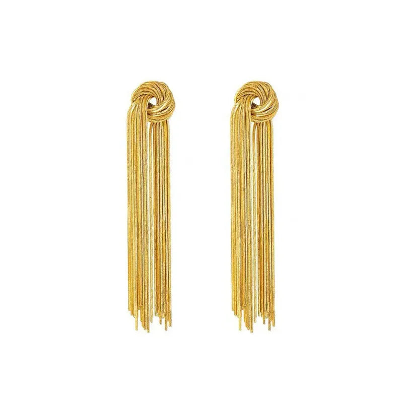 Goldene Quasten-Ohrringe, lang, elegant, modisch, Damen-Schmuck, Accessoire, Party, Hochzeit.