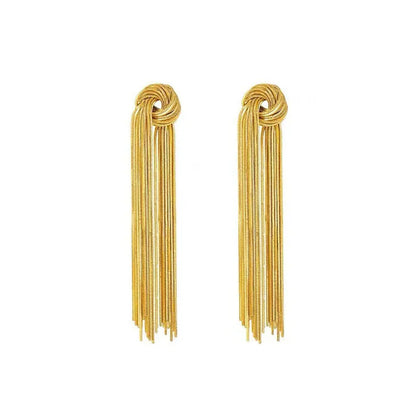 Goldene Quasten-Ohrringe, lang, elegant, modisch, Damen-Schmuck, Accessoire, Party, Hochzeit.