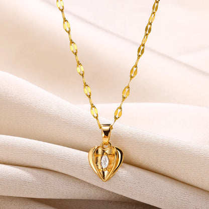 Goldene Herz-Halskette mit Zirkonia, elegantes Design, Damen-Schmuck, Geschenkidee.