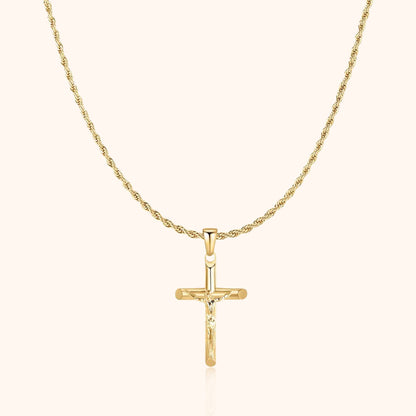 Goldene Kreuzkette, 18 Karat, elegantes Design, religiöser Schmuck, Damen- und Herrenkette.