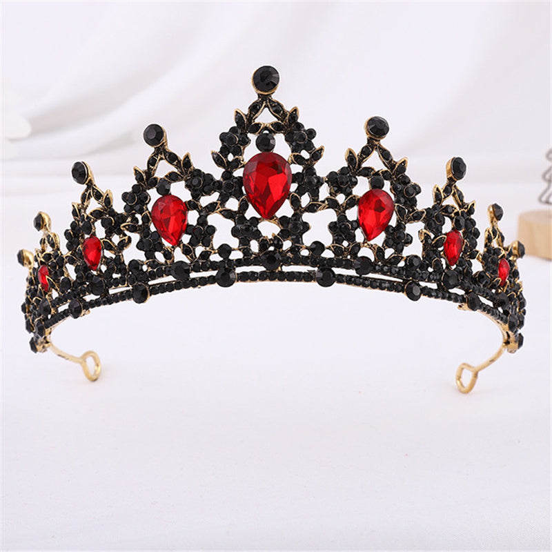 Goldene Krone mit roten Kristallen, ideal für Mädchen, Hochzeiten, Abschlussball, Haarschmuck.