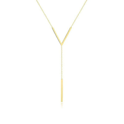Goldene Y-Halskette, minimalistisches Design, eleganter Schmuck für Damen, modisches Accessoire.