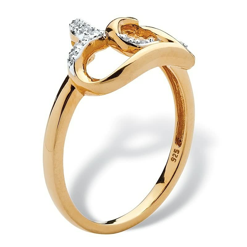 Goldener Damenring mit Zirkonia, geschwungenes Design, 925er Silber, eleganter Schmuck.