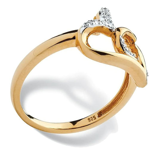 Goldener Damenring mit Herzdesign, Zirkonia-Steinen, 925er Silber, eleganter Schmuck, Geschenkidee.