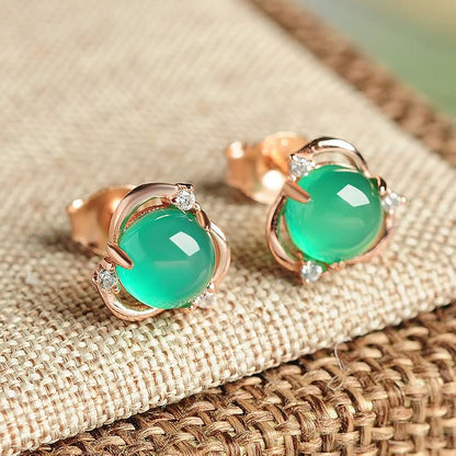 Grüne Ohrringe mit Edelsteinen, Roségold, Damen-Schmuck, elegantes Design, Geschenkidee.