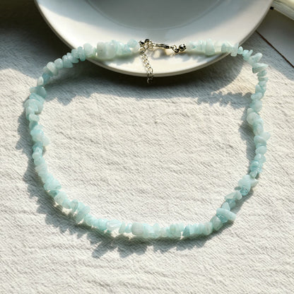 Aquamarin-Halskette, hellblau, Edelstein, handgefertigt, Schmuck, Damen, Geschenkidee, elegant.