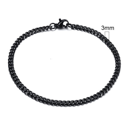 Schwarzes Edelstahlarmband, 3mm, kubanische Gliederkette, Herren, modisch, robust.