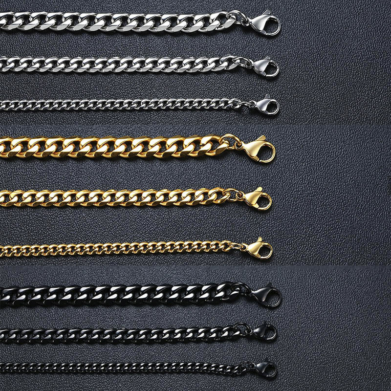 Herrenarmband, Edelstahl, kubanische Gliederkette, silber und gold, modisch, robust.