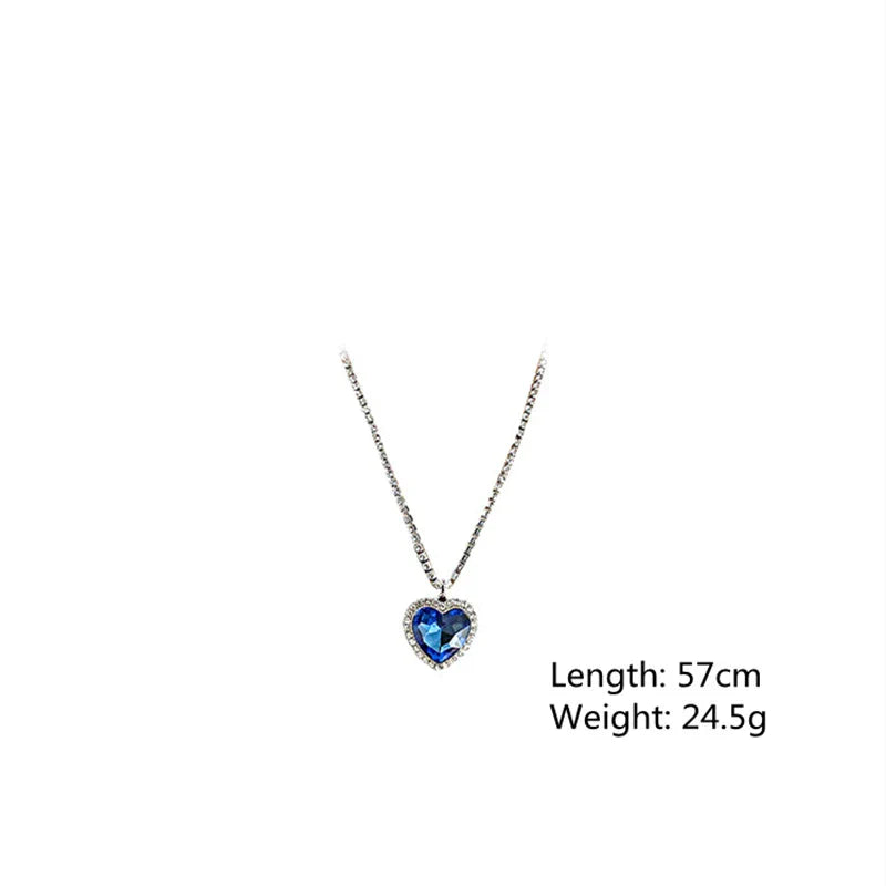 Herzanhänger Halskette, Silber, blauer Kristall, 57cm Länge, 24,5g Gewicht, eleganter Schmuck.