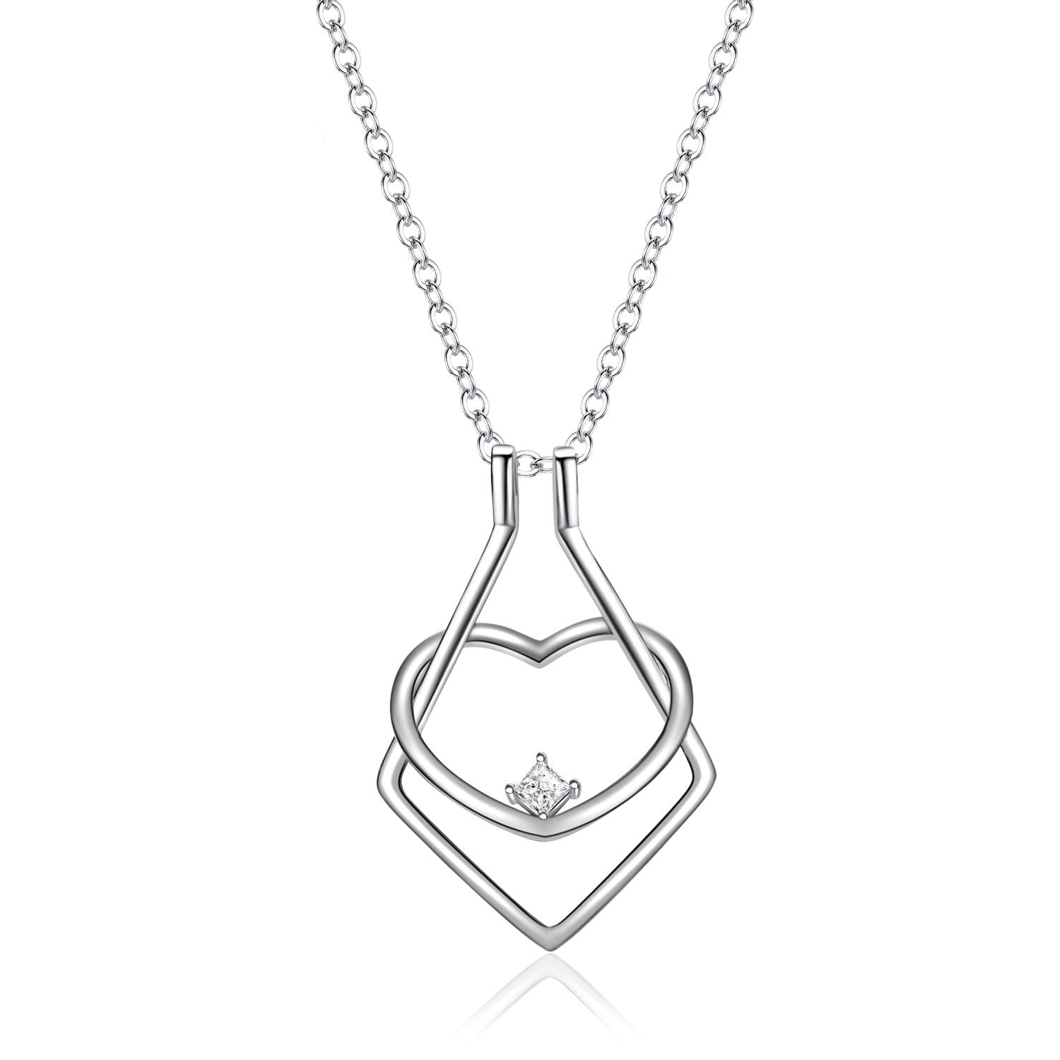 Silberne Herz-Halskette mit Diamantanhänger, elegantes Schmuckdesign, Damenaccessoire.
