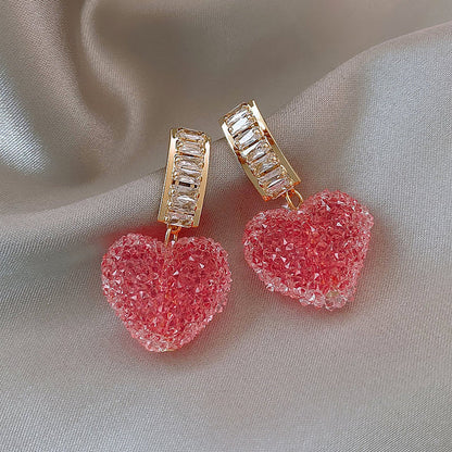 Goldene Ohrringe mit rosa Herzanhängern, Zirkonia, luxuriös, Damen-Schmuck, Geschenkideen.